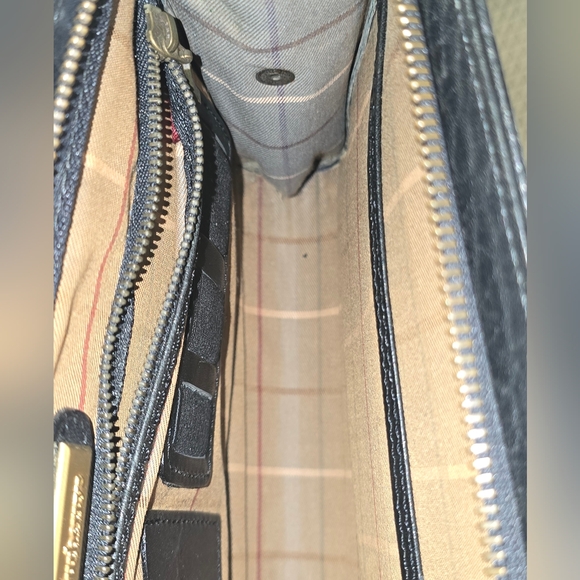 Vintage Burberry Black Pebbled Leather Zip Organizer Wristlet Nova Check - Picture 6 of 13